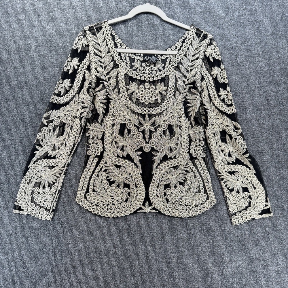 Alloy Top Womens S Black Gold Lace Sheer Whimsigoth Romantic Dark Fairy Party